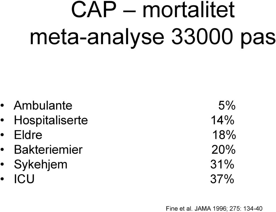 18% Bakteriemier 20% Sykehjem 31% ICU