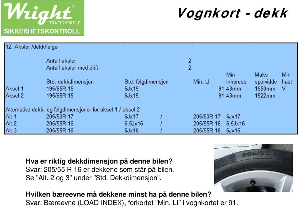 2 og 3 under Std. Dekkdimensjon.