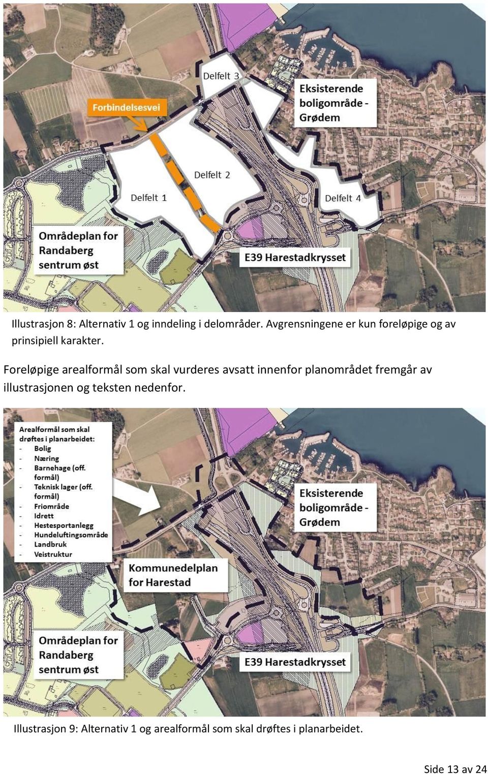 Foreløpige arealformål som skal vurderes avsatt innenfor planområdet fremgår av