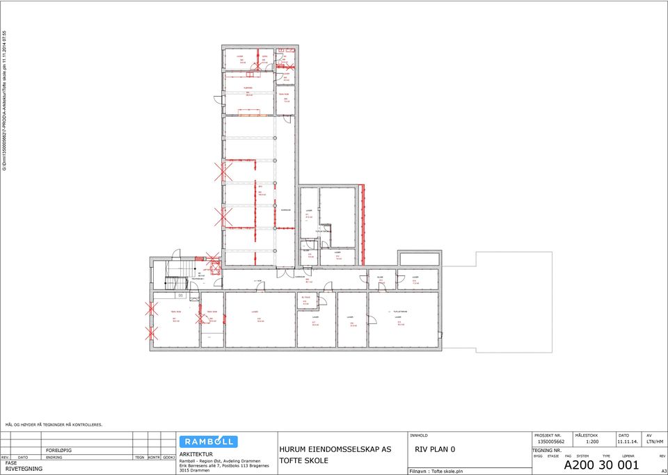 ROM 008 7,4 m2 002 140,4 m2 011 41,0 m2 TILFLUKTSROM SLUSE 010 5,6 m2 012 7,8 m2 LØFTEPLATTFORM 001 26,5 m2 c + 14,60 009 40,1 m2 SLUSE 013 7,5 m2 014 11,2