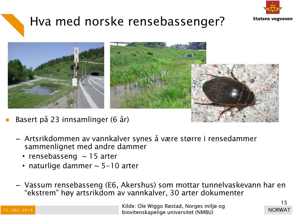 med andre dammer rensebasseng ~ 15 arter naturlige dammer ~ 5-10 arter Vassum rensebasseng (E6, Akershus) som
