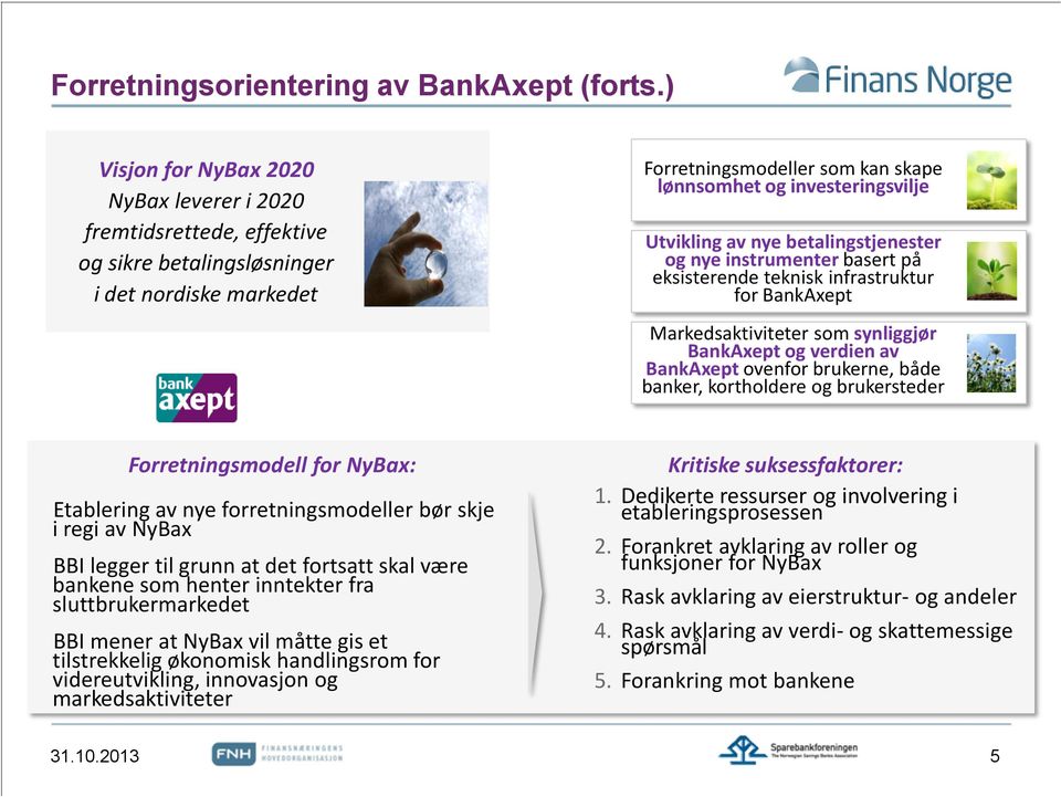 av nye betalingstjenester og nye instrumenter basert på eksisterende teknisk infrastruktur for BankAxept Markedsaktiviteter som synliggjør BankAxept og verdien av BankAxept ovenfor brukerne, både