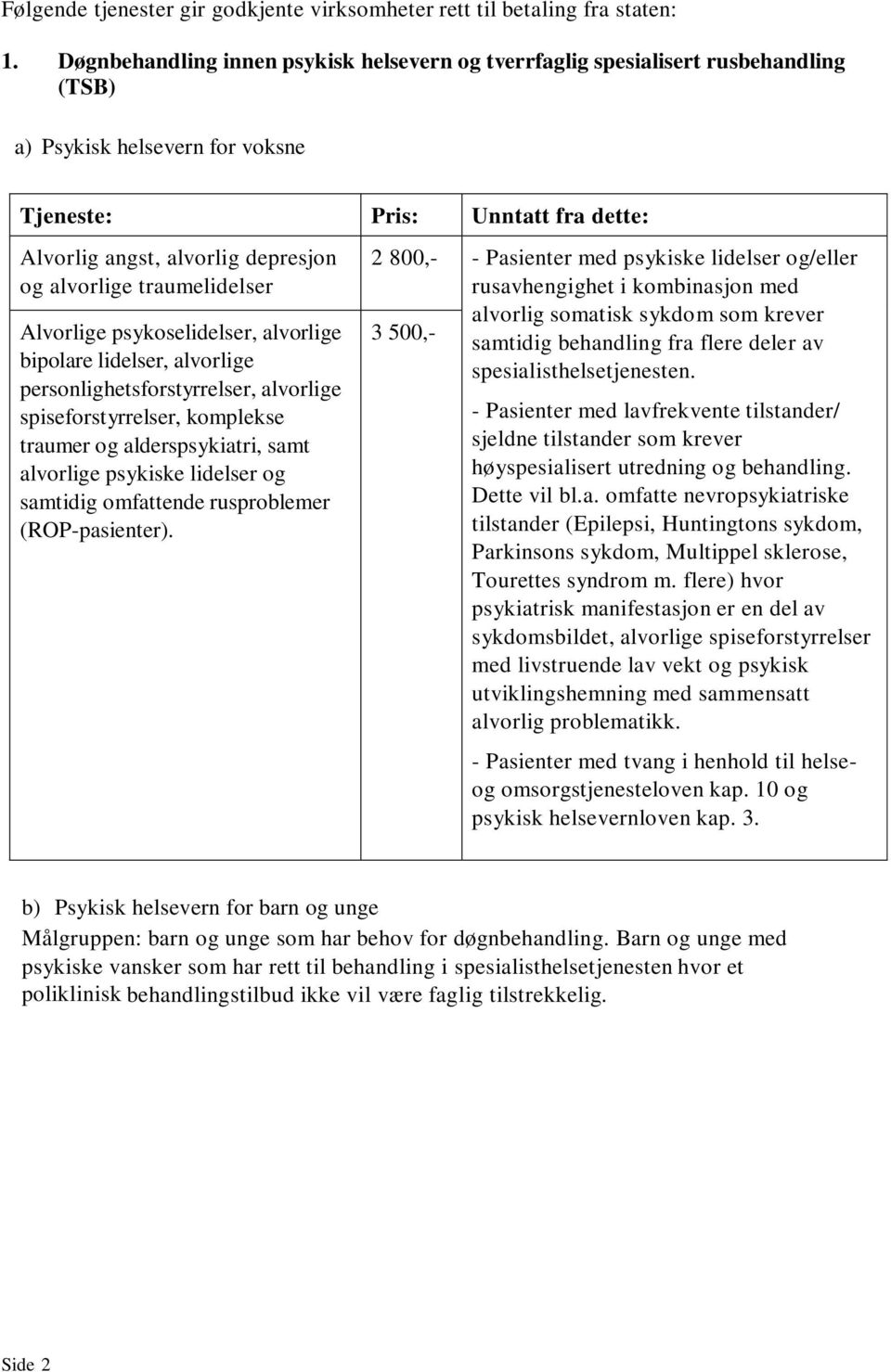 alvorlige traumelidelser Alvorlige psykoselidelser, alvorlige bipolare lidelser, alvorlige personlighetsforstyrrelser, alvorlige spiseforstyrrelser, komplekse traumer og alderspsykiatri, samt