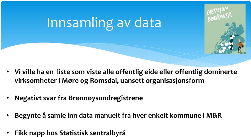 organisasjonsform Negativt svar fra Brønnøysundregistrene Begynte å samle