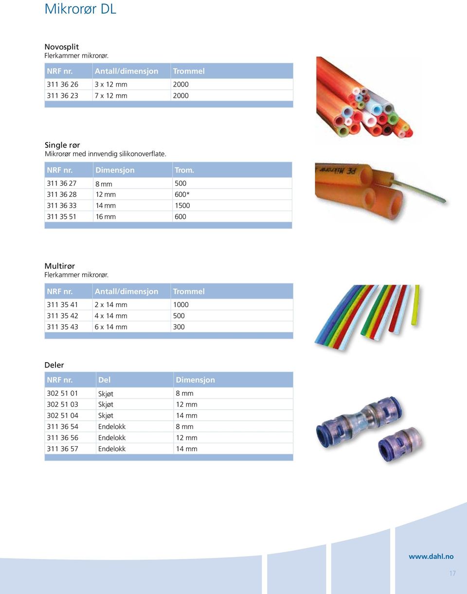 Dimensjon Trom. 311 36 27 8 mm 500 311 36 28 12 mm 600* 311 36 33 14 mm 1500 311 35 51 16 mm 600 Multirør Flerkammer mikrorør.