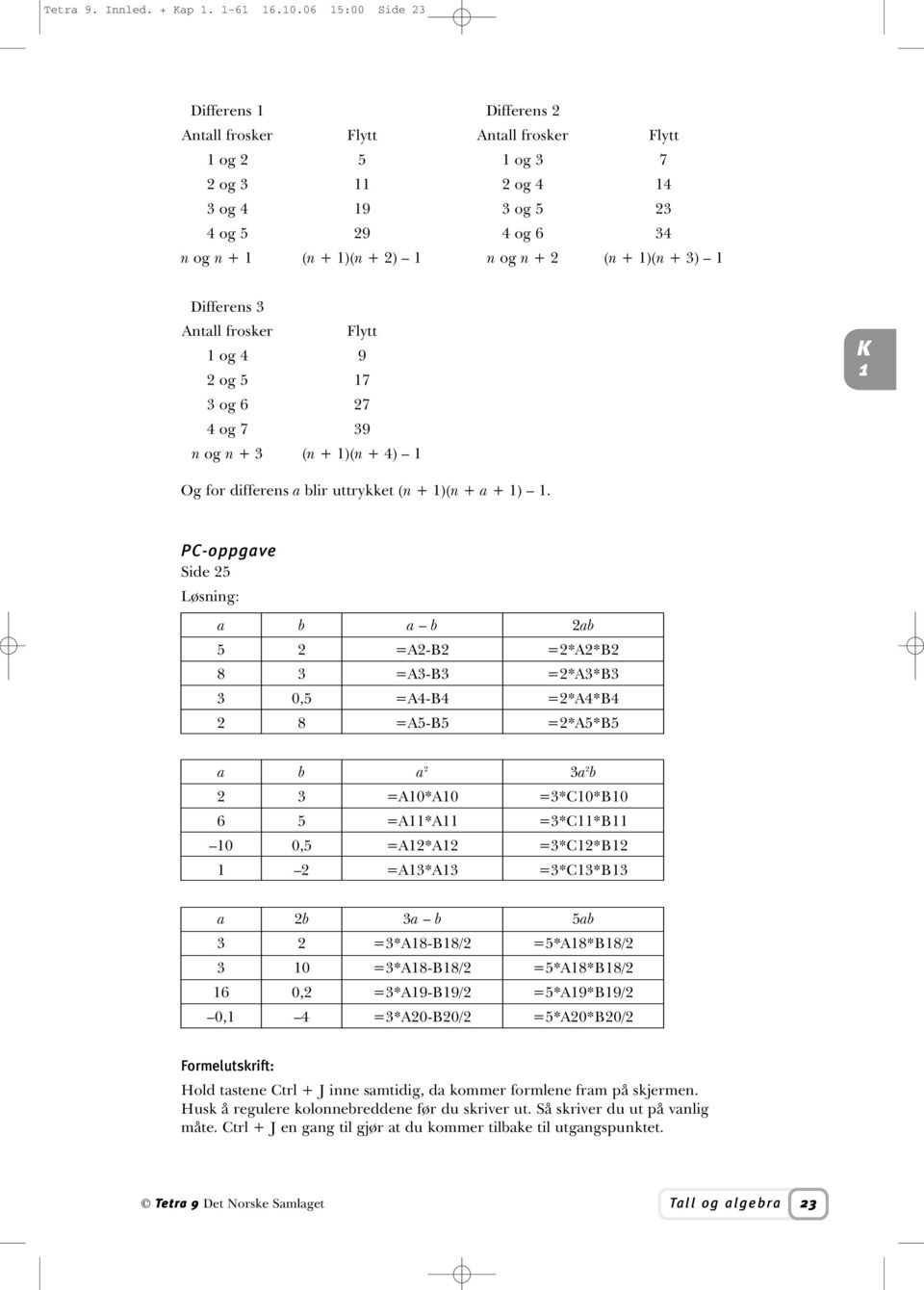 Differens 3 Antall frosker Flytt og 4 9 2 og 5 7 3 og 6 27 4 og 7 39 n og n + 3 (n + )(n + 4) Og for differens a blir uttrykket (n + )(n + a + ).