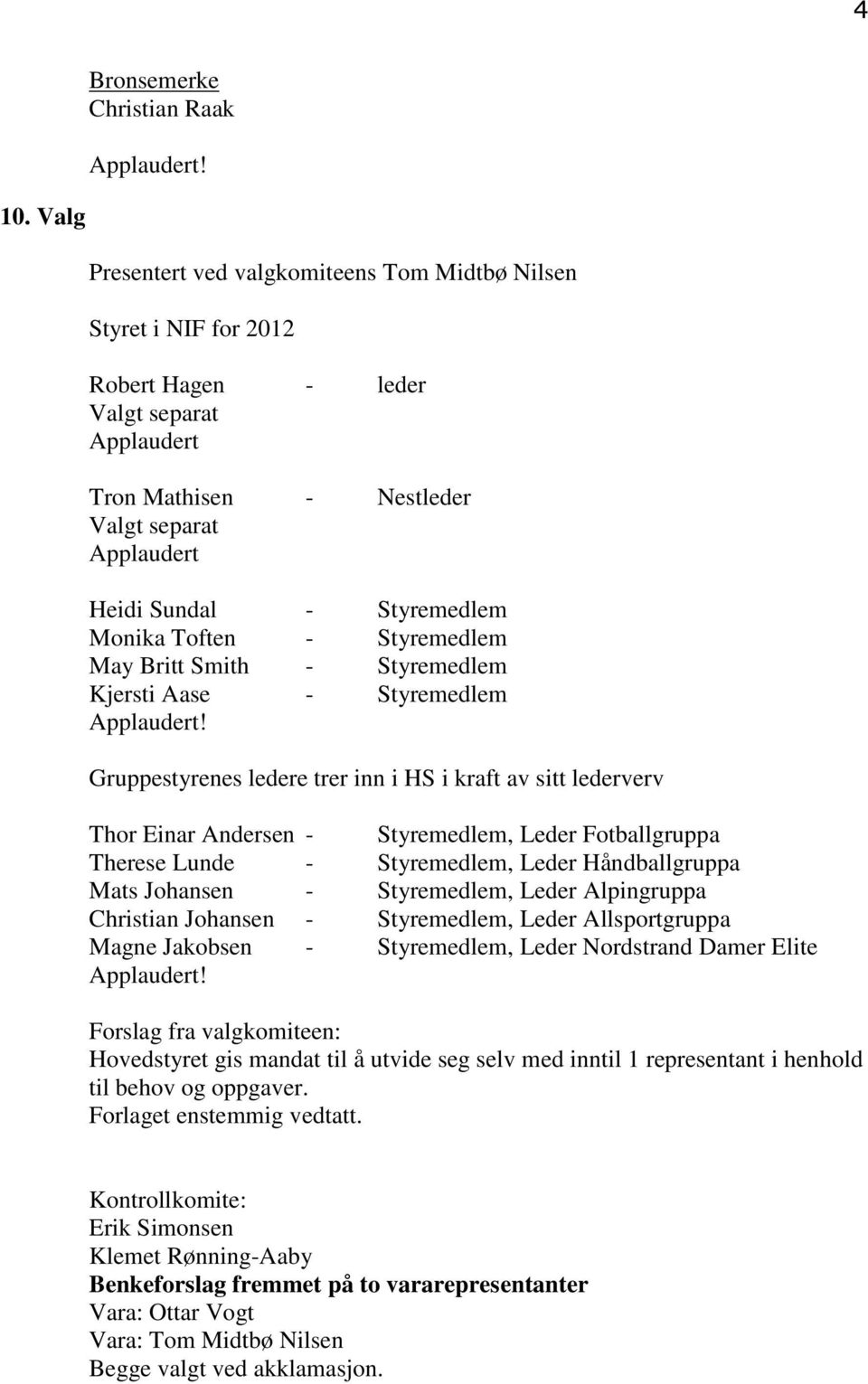 Andersen - Styremedlem, Leder Fotballgruppa Therese Lunde - Styremedlem, Leder Håndballgruppa Mats Johansen - Styremedlem, Leder Alpingruppa Christian Johansen - Styremedlem, Leder Allsportgruppa