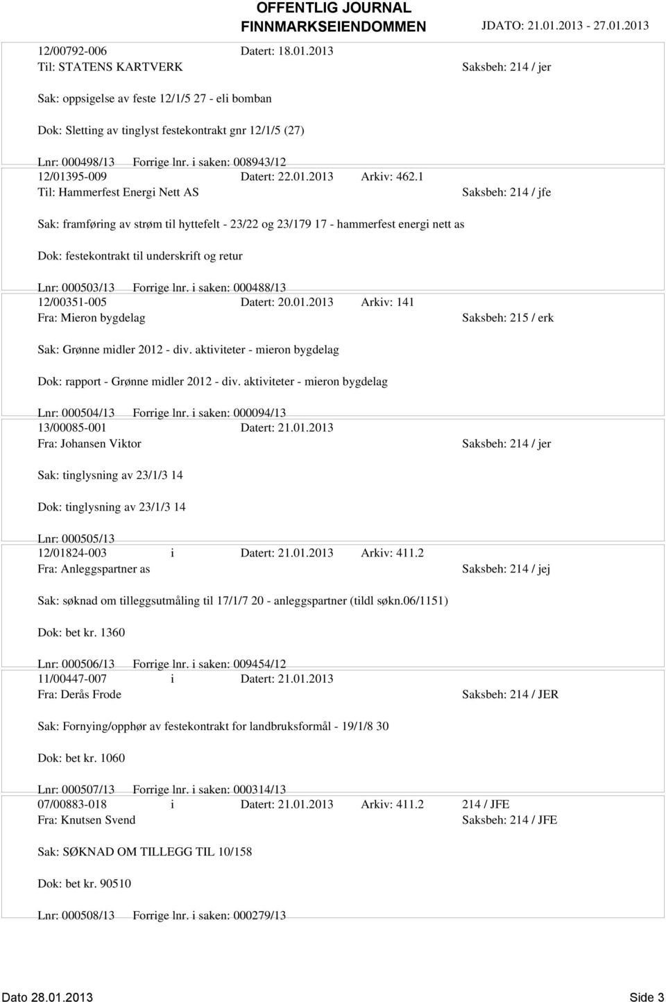 1 Til: Hammerfest Energi Nett AS Sak: framføring av strøm til hyttefelt - 23/22 og 23/179 17 - hammerfest energi nett as Dok: festekontrakt til underskrift og retur Lnr: 000503/13 Forrige lnr.