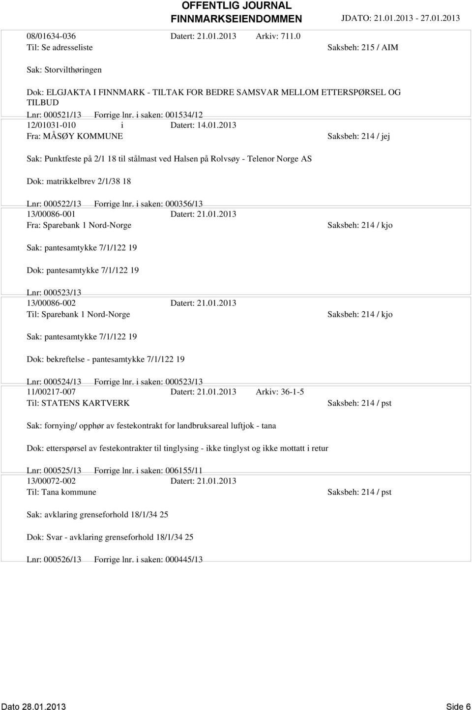 i saken: 001534/12 12/01031-010 i Datert: 14.01.2013 Fra: MÅSØY KOMMUNE Sak: Punktfeste på 2/1 18 til stålmast ved Halsen på Rolvsøy - Telenor Norge AS Dok: matrikkelbrev 2/1/38 18 Lnr: 000522/13 Forrige lnr.