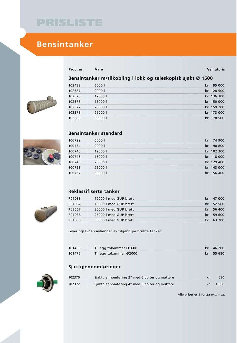 400 100753 25000 l kr 143 000 100757 30000 l kr 156 400 Reklassifiserte tanker R01033 12000 l med GUP brett kr 47 000 R01032 15000 l med GUP brett kr 52 500 R02557 20000 l med GUP brett kr 56 400