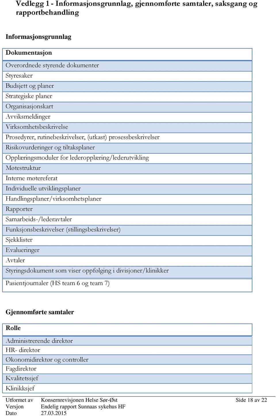 lederopplæring/lederutvikling Møtestruktur Interne møtereferat Individuelle utviklingsplaner Handlingsplaner/virksomhetsplaner Rapporter Samarbeids-/lederavtaler Funksjonsbeskrivelser