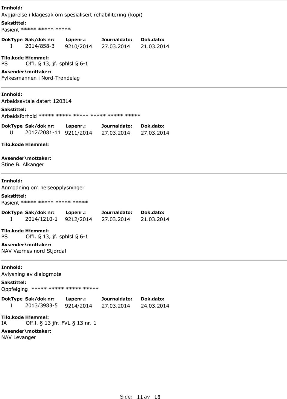 2014 Arbeidsavtale datert 120314 Arbeidsforhold ***** ***** ***** ***** ***** ***** 2012/2081-11 9211/2014 Stine B.