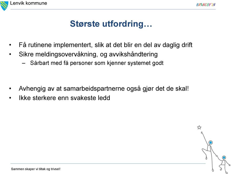 Sårbart med få personer som kjenner systemet godt Avhengig av at