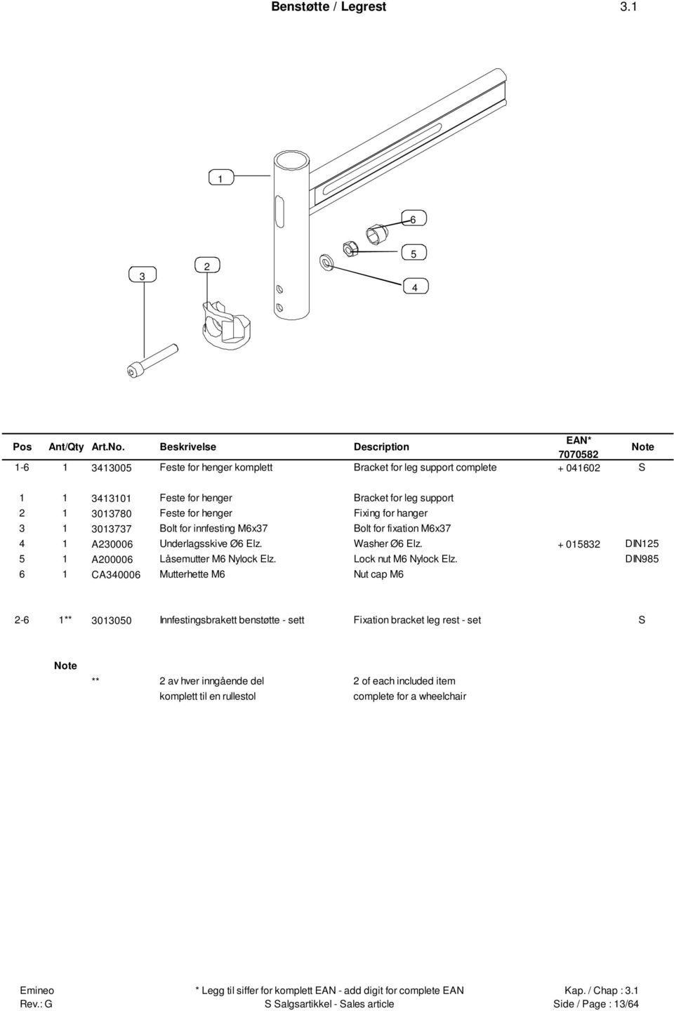 for hanger 077 Bolt for innfesting M6x7 Bolt for fixation M6x7 A0006 Underlagsskive Ø6 Elz. Washer Ø6 Elz.