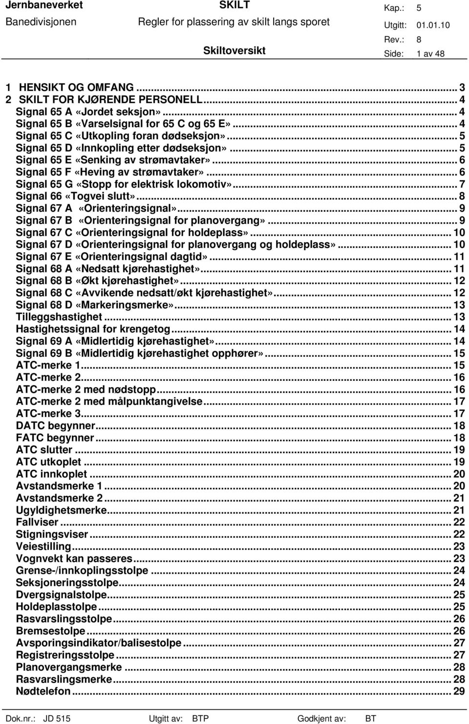 .. 6 Signal 65 G «Stopp for elektrisk lokomotiv»... 7 Signal 66 «Togvei slutt»... 8 Signal 67 A «Orienteringsignal»...9 Signal 67 B «Orienteringsignal for planovergang».