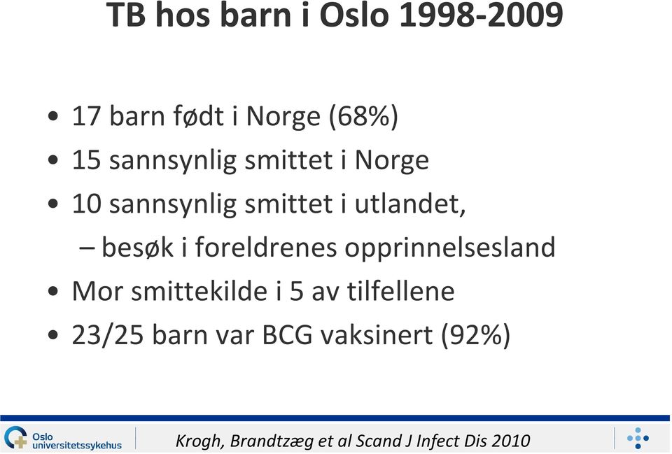 i foreldrenes opprinnelsesland Mor smittekilde i 5 av tilfellene