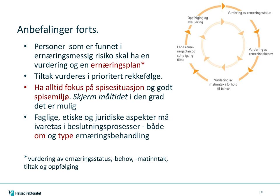 i prioritert rekkefølge. Ha alltid fokus på spisesituasjon og godt spisemiljø.