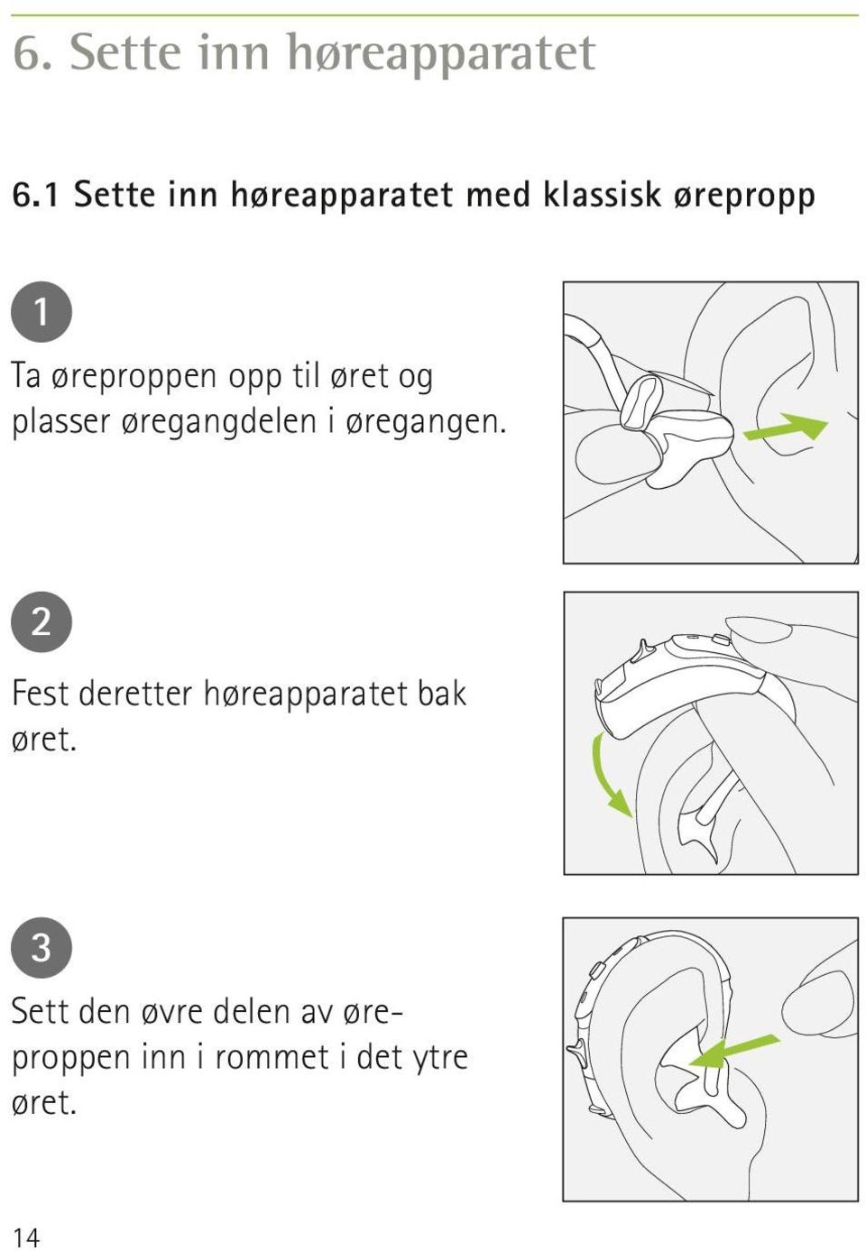 øreproppen opp til øret og plasser øregangdelen i øregangen.