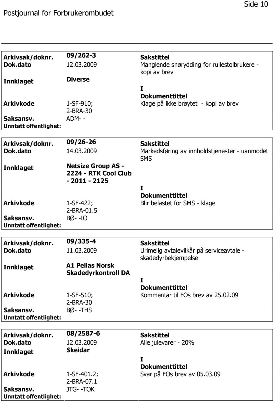 2009 Markedsføring av innholdstjenester - uanmodet nnklaget Netsize Group AS - 2224 - RTK Cool Club - 2011-2125 1-SF-422; Blir belastet for - klage BØ- -O Arkivsak/doknr. 09/335-4 Sakstittel Dok.