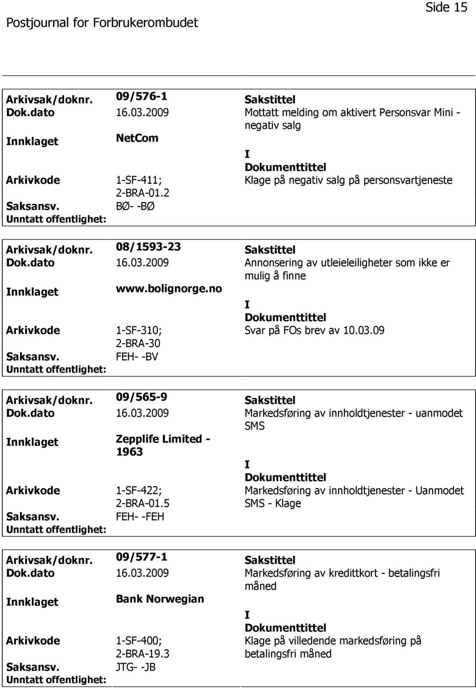 no 1-SF-310; 2-BRA-30 Svar på FOs brev av 10.03.