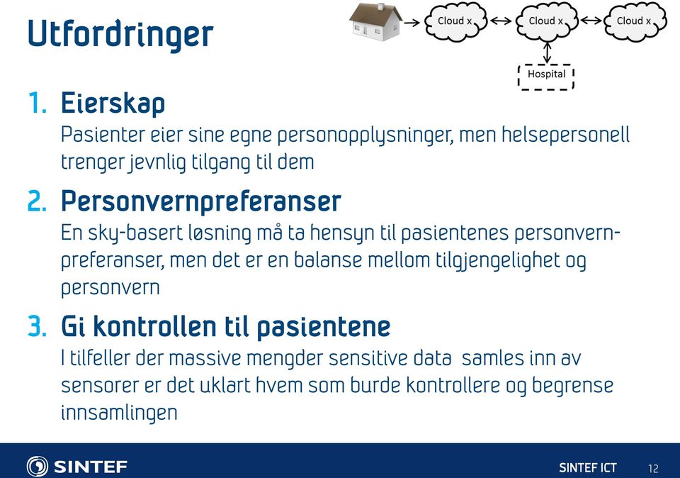 Personvernpreferanser En sky-basert løsning må ta hensyn til pasientenes personvernpreferanser, men det er en