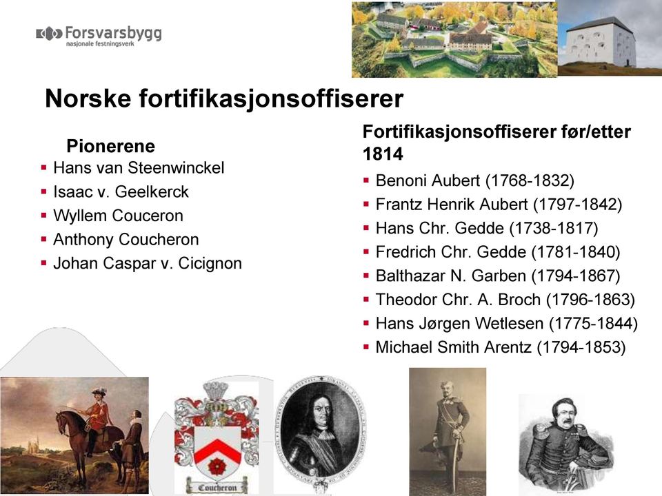 Cicignon Fortifikasjonsoffiserer før/etter 1814 Benoni Aubert (1768-1832) Frantz Henrik Aubert (1797-1842)
