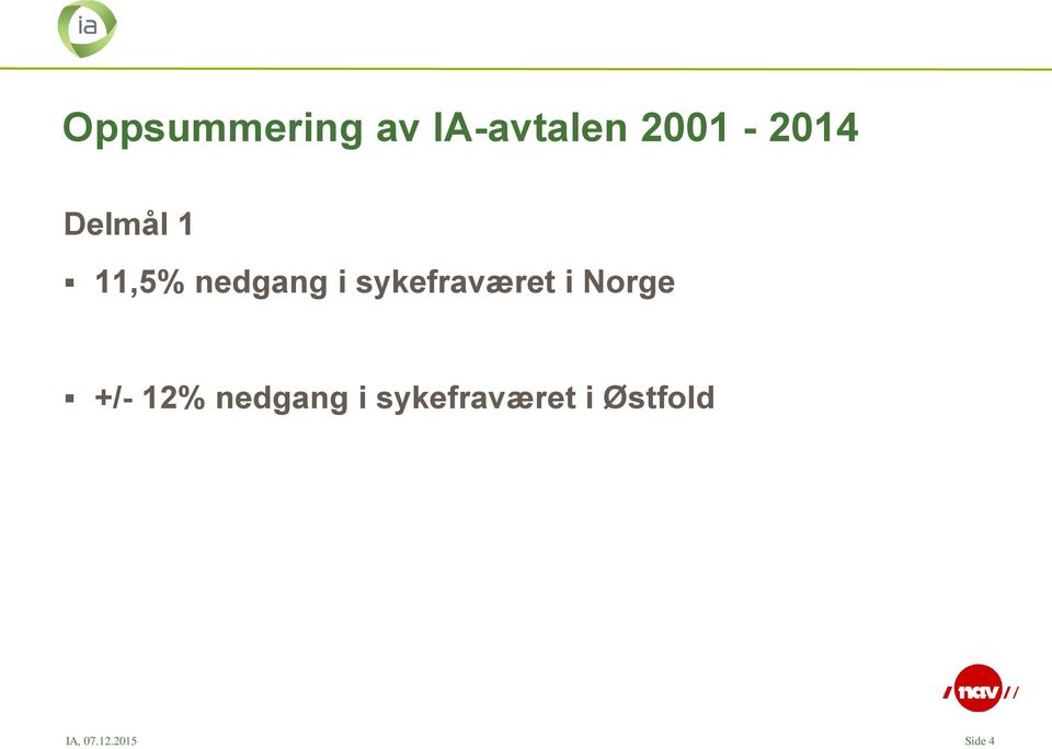 sykefraværet i Norge +/- 12% nedgang