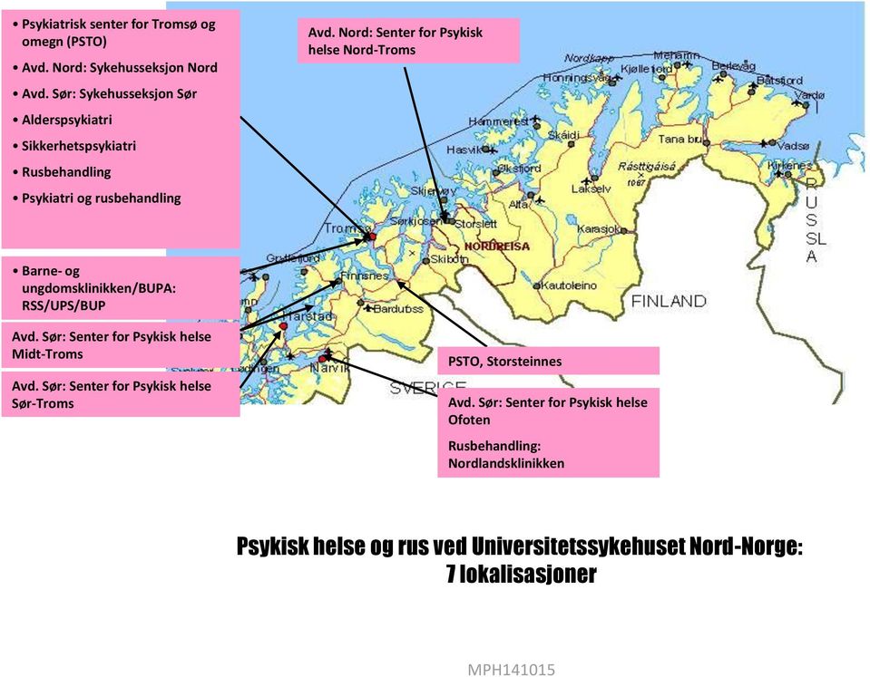 Nord: Senter for Psykisk helse Nord-Troms Barne- og ungdomsklinikken/bupa: RSS/UPS/BUP Avd.