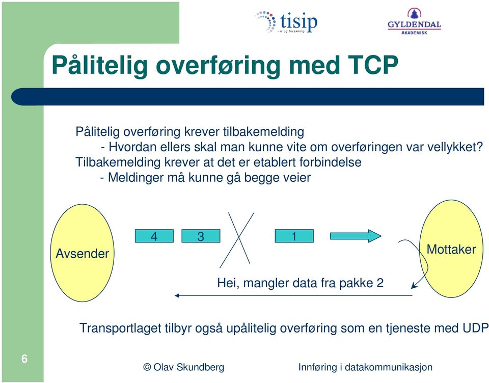 Tilbakemelding krever at det er etablert forbindelse - Meldinger må kunne gå begge veier