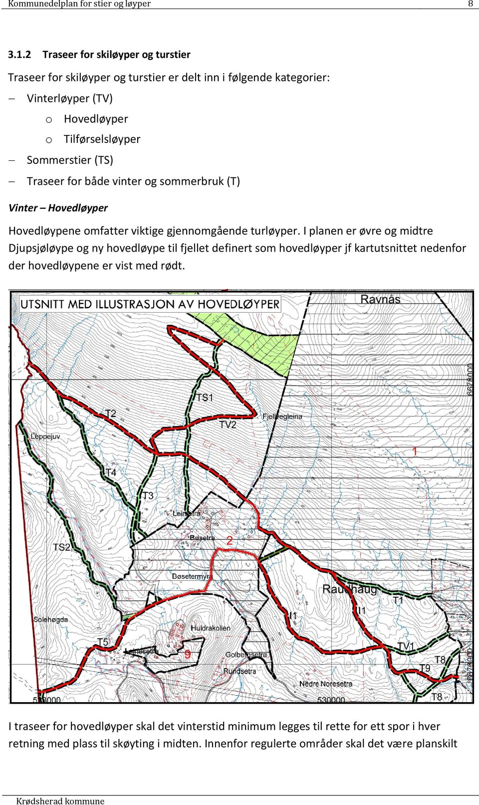 Sommerstier (TS) Traseer for både vinter og sommerbruk (T) Vinter Hovedløyper Hovedløypene omfatter viktige gjennomgående turløyper.