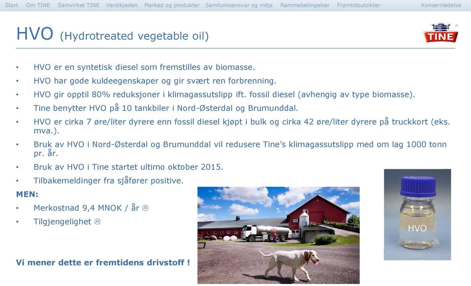 HVO er cirka 7 øre/liter dyrere enn fossil diesel kjøpt i bulk og cirka 42 øre/liter dyrere på truckkort (eks. mva.).