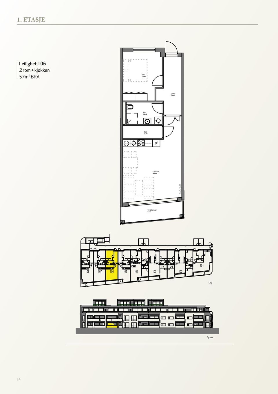 57m 2 BRA 12,1 m2 7,6 m2 5,2 m2 3,3