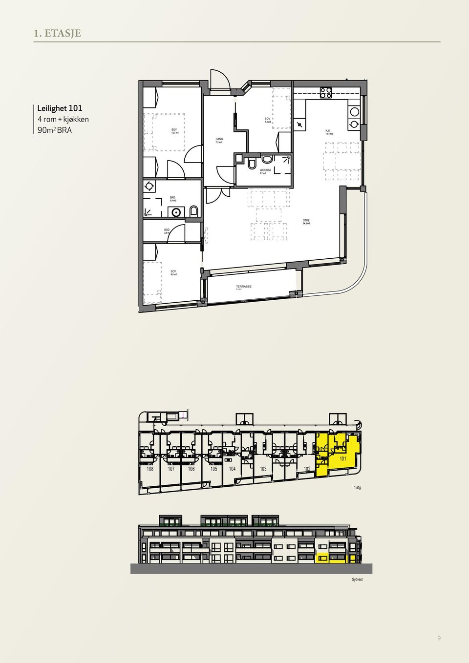 BRA 12,3 m2 7,5 m2 KJK 15,4 m2 7,2 m2 WC/DUSJ