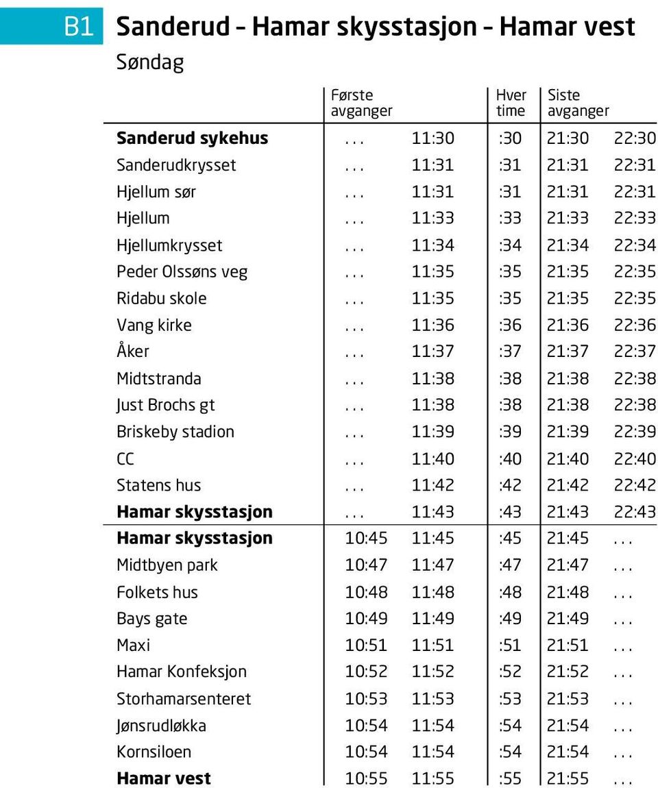 .. 11:35 :35 21:35 22:35 Ridabu skole... 11:35 :35 21:35 22:35 Vang kirke... 11:36 :36 21:36 22:36 Åker... 11:37 :37 21:37 22:37 Midtstranda... 11:38 :38 21:38 22:38 Just Brochs gt.