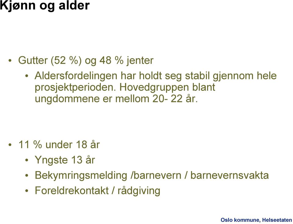 Hovedgruppen blant ungdommene er mellom 20-22 år.