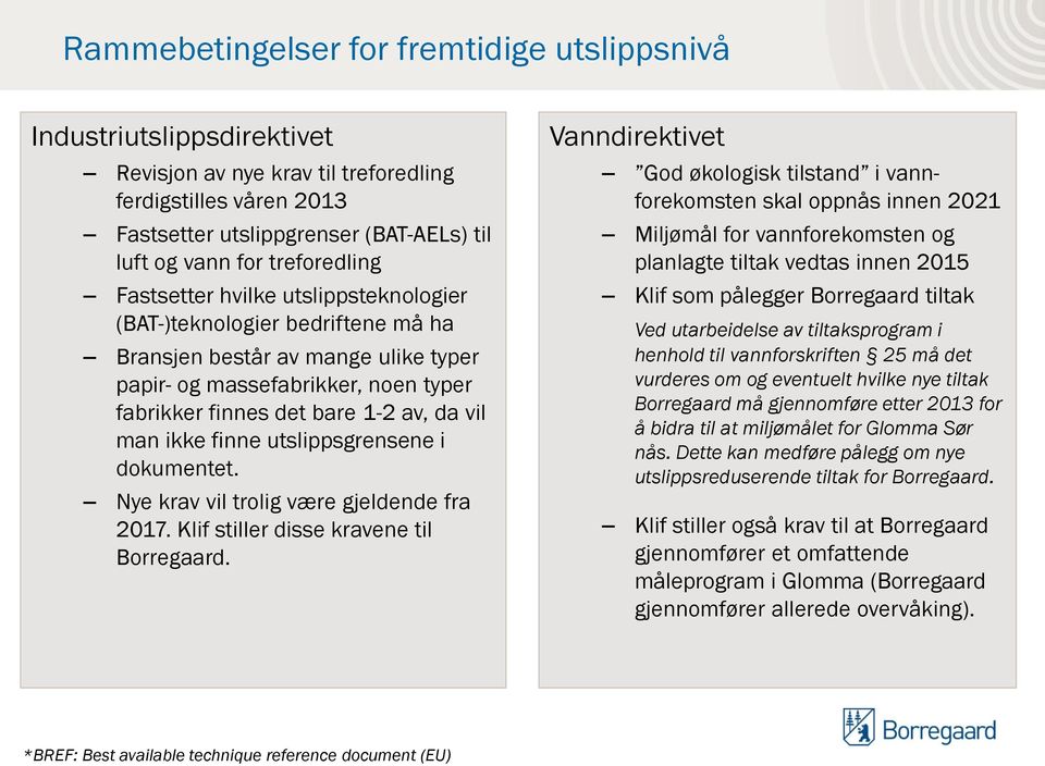 vil man ikke finne utslippsgrensene i dokumentet. Nye krav vil trolig være gjeldende fra 2017. Klif stiller disse kravene til Borregaard.