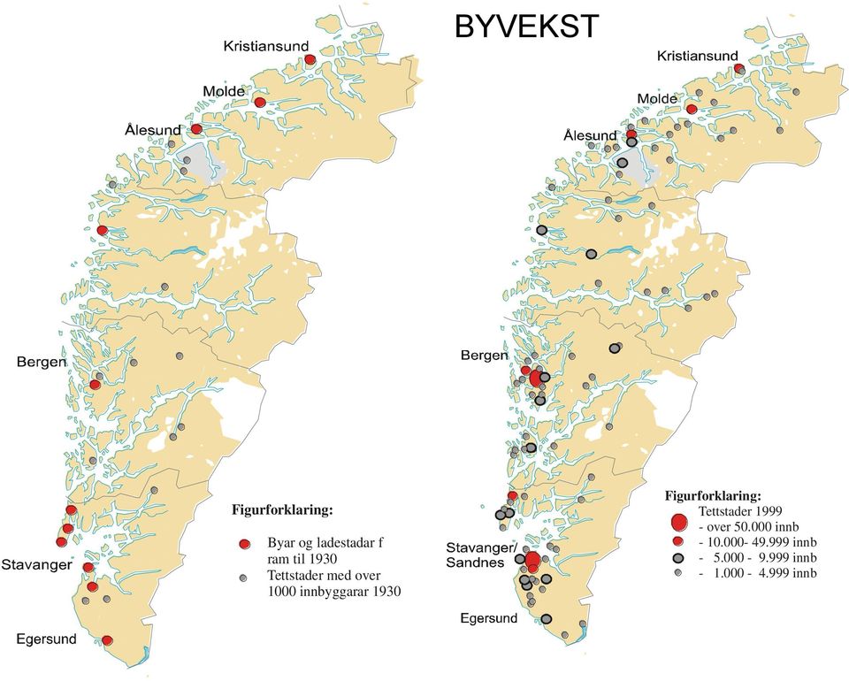 Figurforklaring: Tettstader 1999 - over 50.