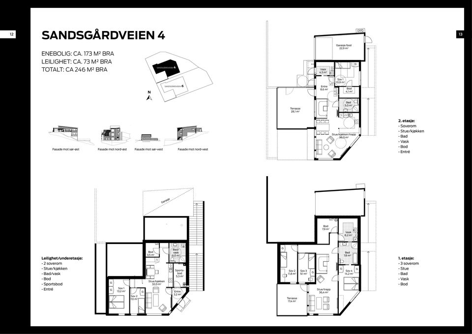 nord-øst Fasade mot sør-vest Fasade mot nord-vest Stue/kjøkken/trapp 38,0 m 2 2.