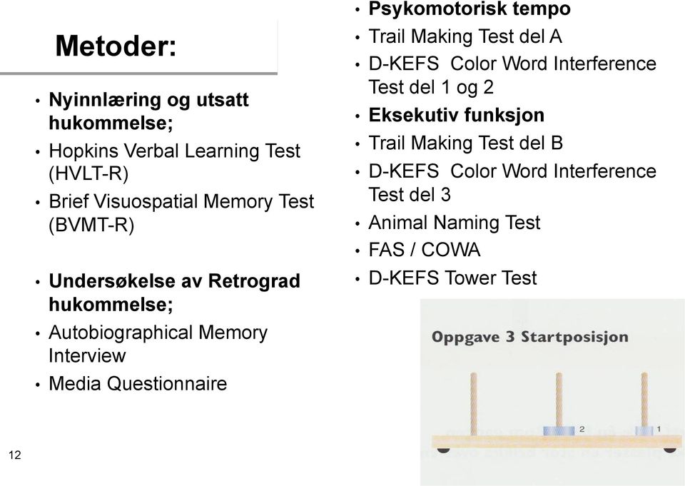 Psykomotorisk tempo Trail Making Test del A D-KEFS Color Word Interference Test del 1 og 2 Eksekutiv funksjon