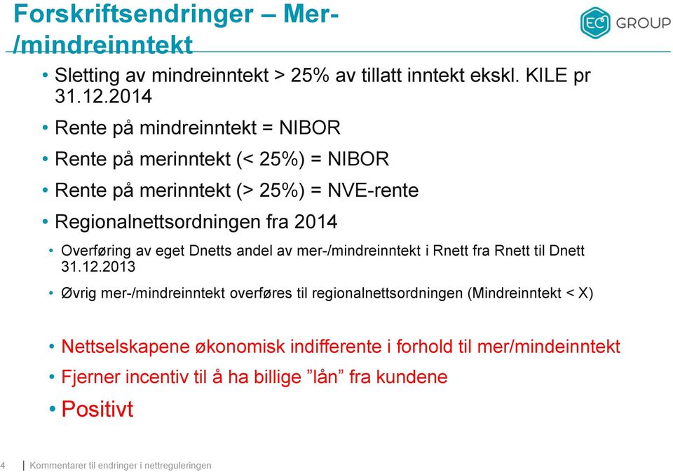 2014 Overføring av eget Dnetts andel av mer-/mindreinntekt i Rnett fra Rnett til Dnett 31.12.