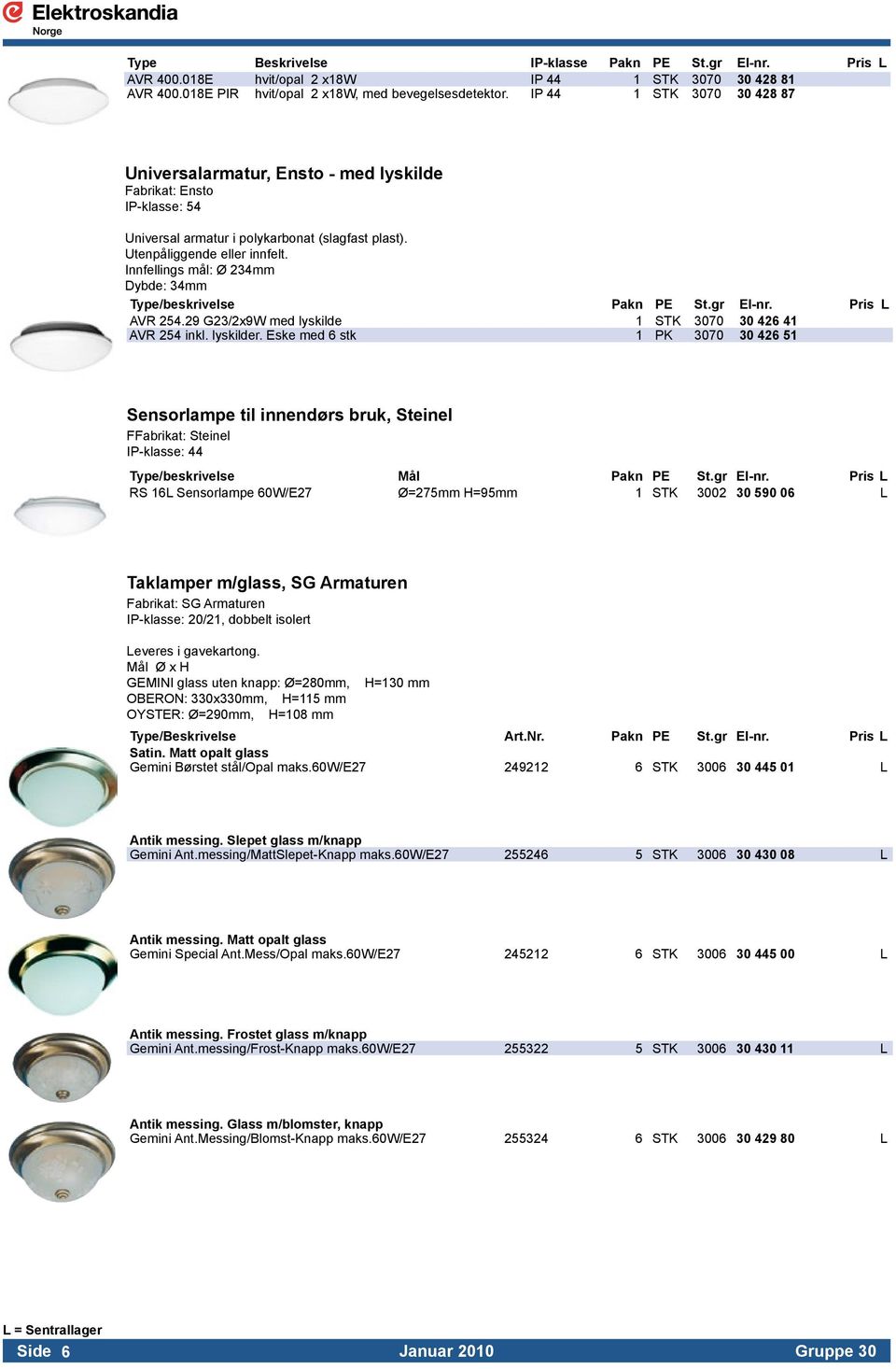 Innfellings mål: Ø 234mm Dybde: 34mm Type/beskrivelse Pakn PE St.gr El-nr. Pris L AVR 254.29 G23/2x9W med lyskilde 1 STK 3070 30 426 41 AVR 254 inkl. lyskilder.