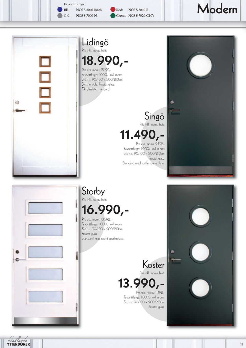 moms: 13.592,- Frostet glass. Standard med rustfri sparkeplate. Singö 11.490,- Pris eks.