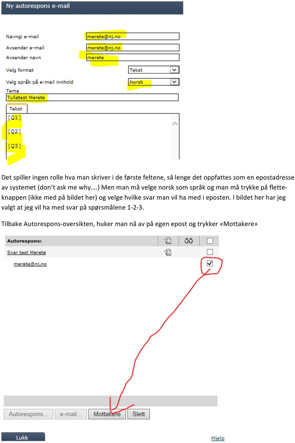 ) Men man må velge norsk som språk og man må trykke på flette- knappen (ikke med på bildet her) og velge