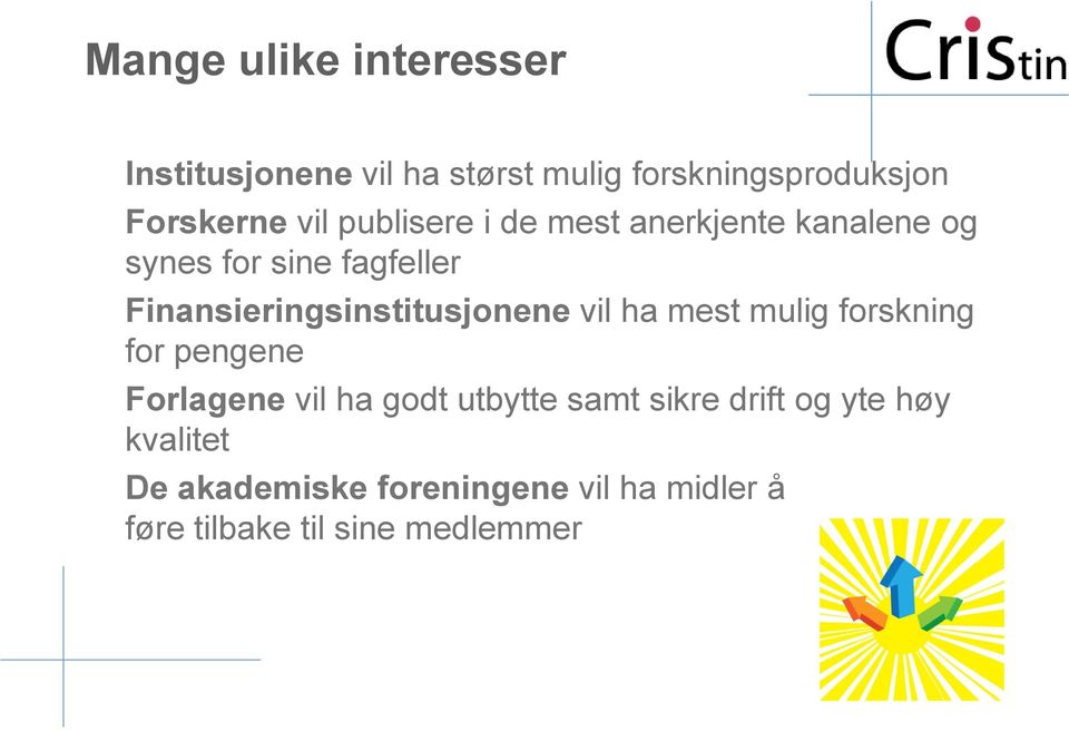 Finansieringsinstitusjonene vil ha mest mulig forskning for pengene Forlagene vil ha godt