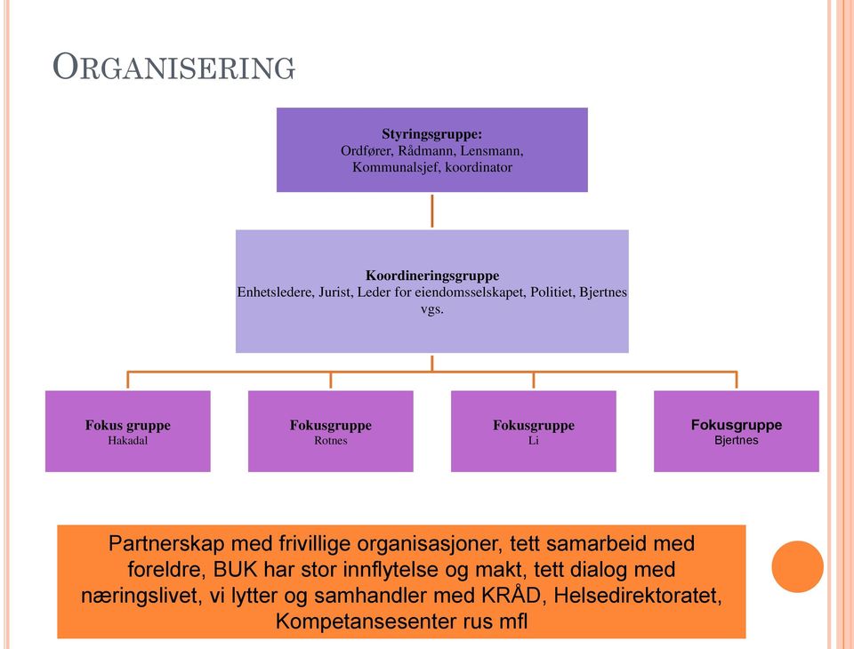 Fokus gruppe Hakadal Fokusgruppe Rotnes Fokusgruppe Li Fokusgruppe Bjertnes Partnerskap med frivillige