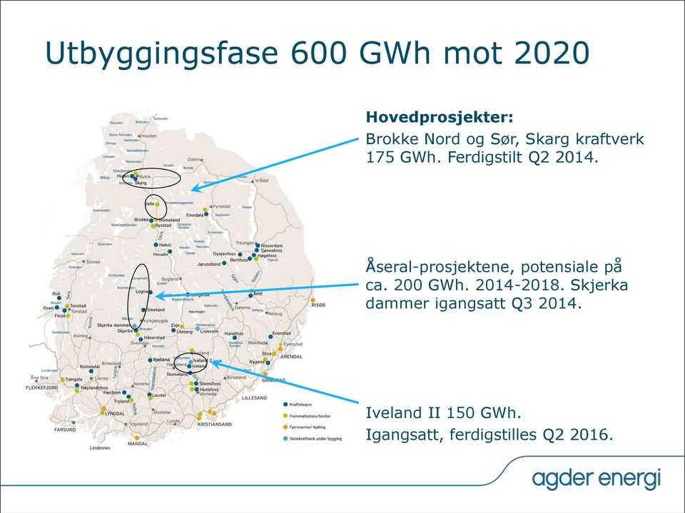 Åseral-prosjektene, potensiale på ca. 200 GWh. 2014-2018.