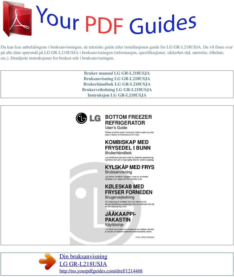 Din bruksanvisning LG GR-L218USJA - PDF Gratis nedlasting