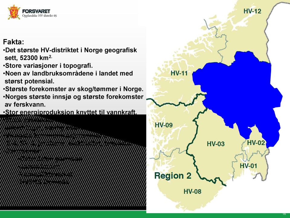 Norges største innsjø og største forekomster av ferskvann. Stor energiproduksjon knyttet til vannkraft.