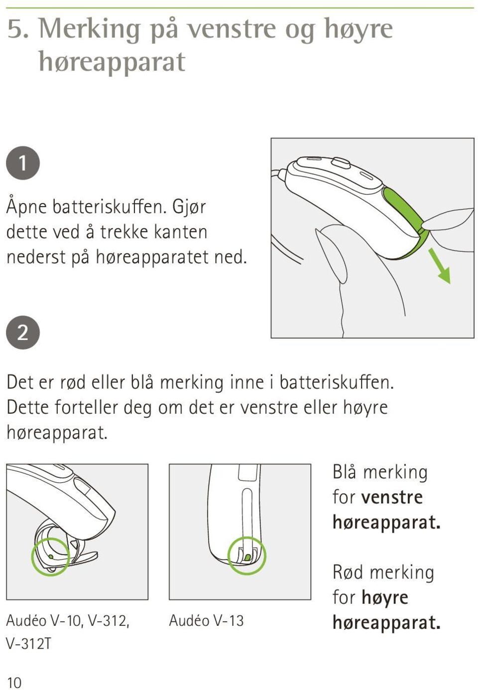 2 Det er rød eller blå merking inne i batteriskuffen.