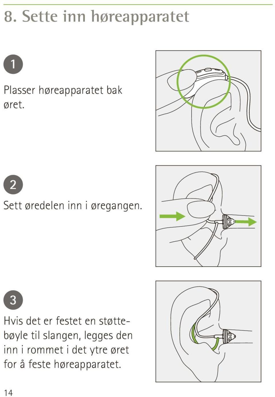 3 Hvis det er festet en støtte bøyle til slangen,